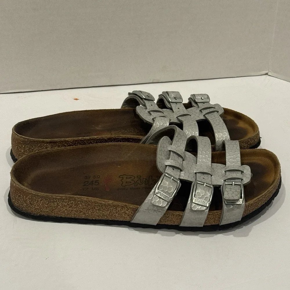 Birkie Birkenstock Florida 3 Strap Slip On Sandal Silver Women's 7-7.5 EU 38 - Picture 3 of 7